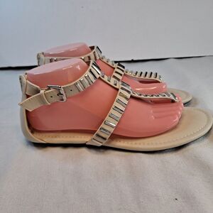DV Dolce Vita Women's Linzi Sandals Size 9 Beige Faux Leather Studded Back Zip